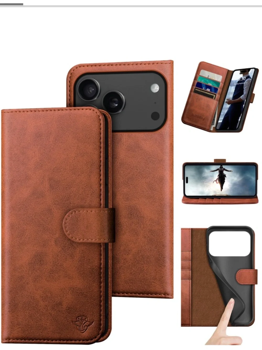 iPhone 17 Pro Max 6.9 GENUINE LEATHER Wallet Stand Case - BROWN